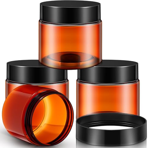 Patelai 4 Pcs Plastic Jars with Lids, Amber, 6 oz, Wide Mouth - color: Amber, size: 6 oz
