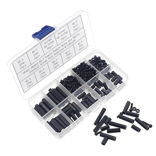 280PCS M2.5 Black Nylon Hex Female-Female Standoffs Screws Nuts Kit
