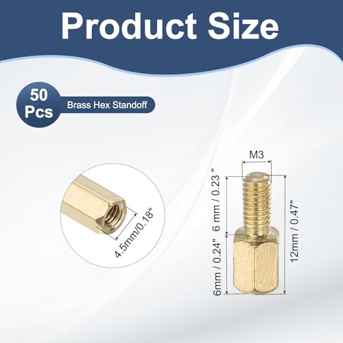 PATIKIL 50 Pcs Male to Female Thread Spacer Screws M3 x 6mm + 6mm Brass Hex Standoff PCB Motherboard Spacer Screw Nut for Drone Quadcopter Computer Electronic Projects Circuit Board - size: M3 x 6mm + 6mm