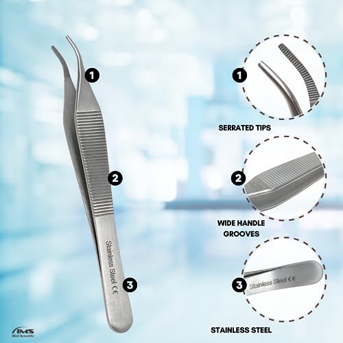 ADSON Forceps Tissue 1X2 Teeth ADSON Brown Forceps ADSON Dressing Forceps 4.75" Comes with Wide Handle Ridged Grip, Stainless Steel (Adson Dressing - CRV) - color: Adson Dressing - Crv