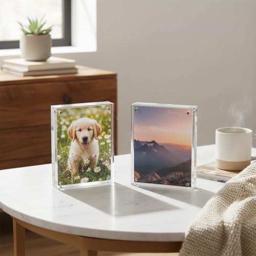 Azar Displays 104437 Acrylic Photo Frame Magnetic Set with 4x6 and 5x7 size, 2-Pack - size: 4x6 + 5x7 (2-Pack)