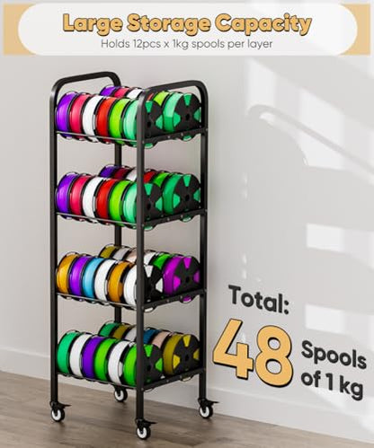 4-Tier 3D Printer Filament Storage Rack with Wheels - size: 4-Tier