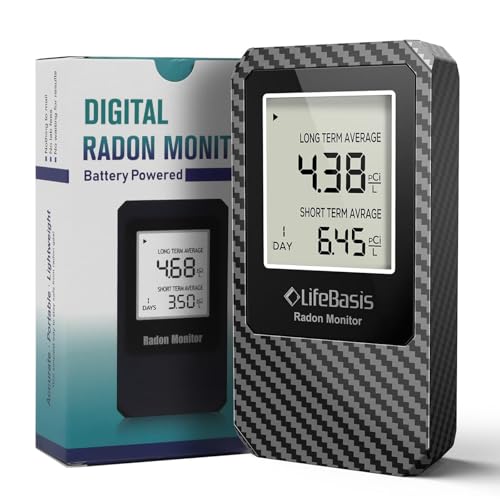 LifeBasis Radon Detector, Portable Radon Tester for Home, 0-500 pCi/L Range - color: Carbon fiber color