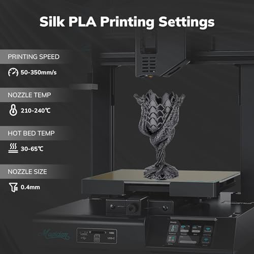 AMOLEN Silk PLA 3D Printer Filament, Shiny Silk Black PLA Filament 1.75mm, 3D Printing PLA Filament for Most 3D Printer, 1kg Spool(2.2lbs) - color: Silk Black