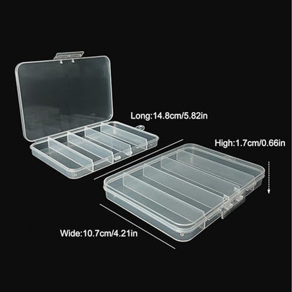 1 PCS Clear Plastic Organizer Box with 5 Compartments - Multi-Use Storage for Jewelry, Beads, Crafts, Pills & Small Parts, Stackable Mini Container (6x4.2x0.7 in)