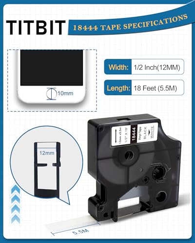 TITBIT 18444 Permanent Vinyl Label Tape 1/2" 5 Pack