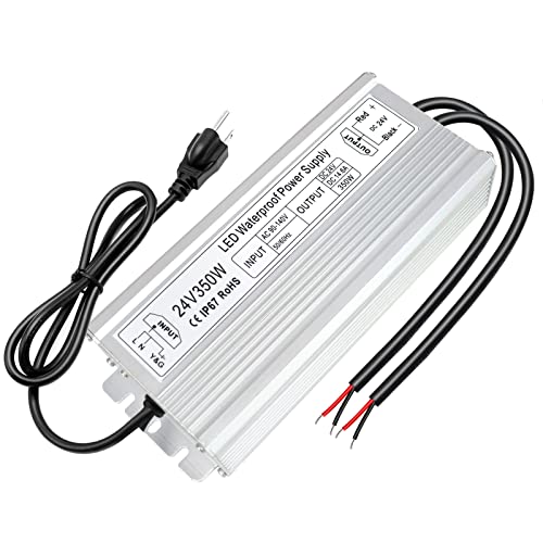 inShareplus LED Power Supply, 24V 350W IP67 Waterproof Outdoor Driver, AC 90-140V to DC 24V 14.58A Low Voltage Transformer, Adapter with 3-Prong Plug for LED Light, Computer Project, Outdoor Use - style: 24V 350W