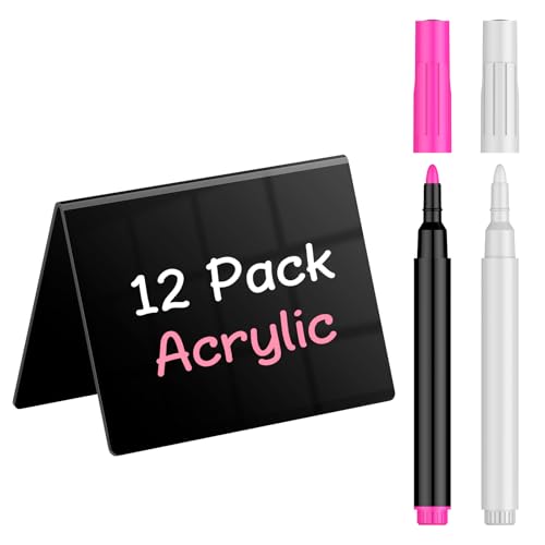 Uniclife 12 Pack Acrylic Mini Chalkboard Signs for Food, Small Chalkboard Signs with Chalk Markers, Reusable Glossy Food Signs Food Labels for Party Buffet Wedding, Blackboard Place Cards Table Signs - color: Glossy Acrylic V-12