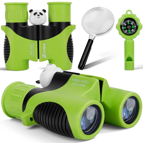 Binoculars for Kids, Toys for 3-12 Year Old Girls and Boys, Bird Watching Hiking 4 5 6 7 8 9 Year Old Girl Boy Christmas Birthday Gifts, Outdoor Toys for Kid Set with Magnifying Glass & Compass - color: Green