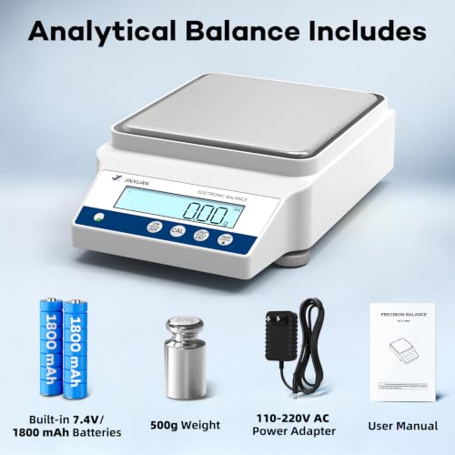 Digital Lab Scale 5000x0.01g High Precision Digital Scale with RS232 Port & 17 Units, Chemistry Scale Scientific Scale Jewelry Scale for Gold Powder Laboratory Kitchen LCD Display 500g Weight - size: 5000g/0.01g with RS232 / 500g Calibration Weights