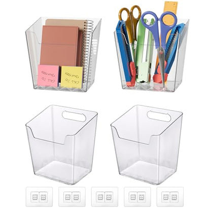 Clear Adhesive Wall Storage Bins 4-Pack Cabinet Door Organizer Cups(Medium) - size: Medium
