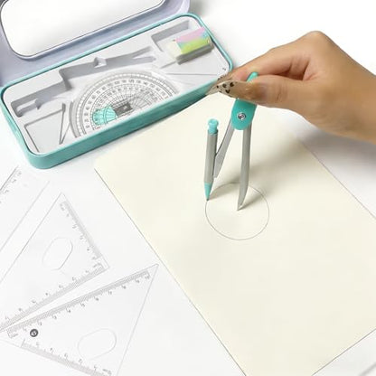 Compass Geometry Tool Protractor and Compass Set with Rulers Math 7 Piece