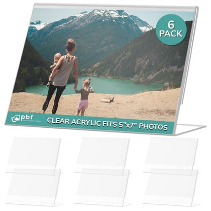 pbf 7x5 Acrylic Sign Holder Display | Clear Horizontal Slanted (6-Pack) - size: 6