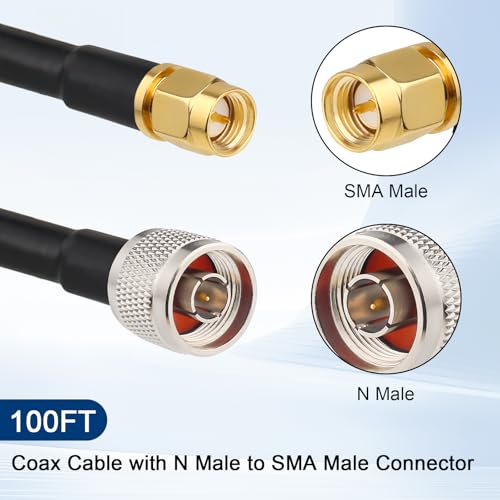 MOOKEERF RG8X N Male to SMA Male Cable 100FT,Ultra Low Loss RG8X Stranded Core SMA to N Cable 50 ohm for WiFi Router,GPS Receiver,Antenna,Signal Booster Use - size: 100FT