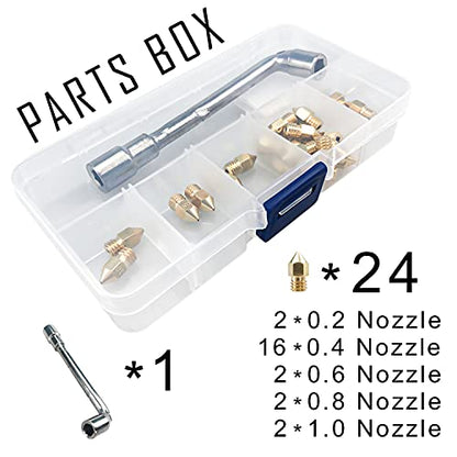 MK8 Nozzles 24 pcs Assorted Sizes 3D Printer Extruders Brass Nozzles - size: MK8 Brass, style: Kit: Various Nozzles