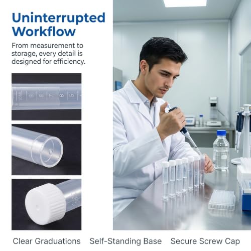 15Pcs 10ml Plastic Test Tubes with Caps, Clear Vials Lab Tubes