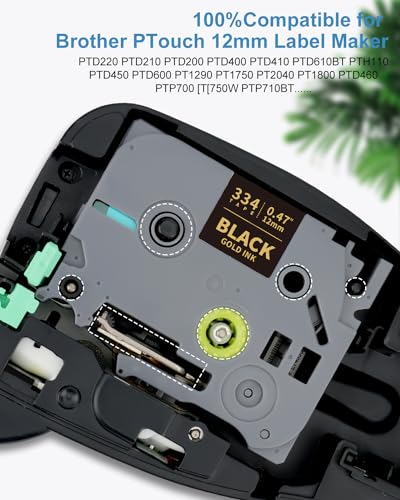 4-Pack Tz-334 Gold on Black Tze 12mm Label Tape Replace for Brother Tze-334 - color: Gold on Black