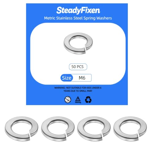 Split Lock Washer, M6 Spring Lock Washer 304 Stainless Steel Lock Washers Assortment Kit for Screws Bolts, Silver, 50PCS - size: M6 50PCS
