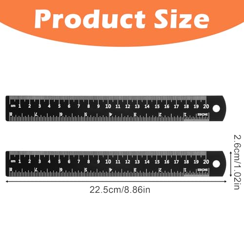 2PCS Metal Rulers 8 Inch/20cm Millimeter Ruler