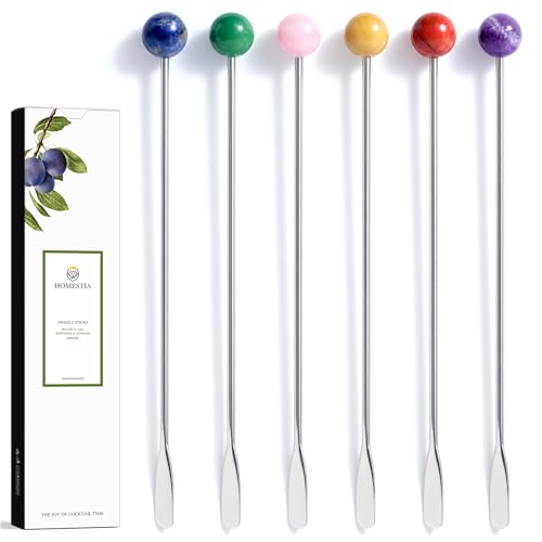 Homestia 6 Pcs 7.5'' Metal Stir Sticks, Colorful Gemstone Cocktail Stirrers - color: Natural Gemstone Series