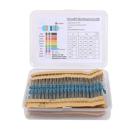 600Pcs 30 Values Resistor Kit 1/4W, 10R-1M RoHS CompliantResistor Assortment Kit Metal Carbon Film Fixed 1% Electrical Resistors Set...