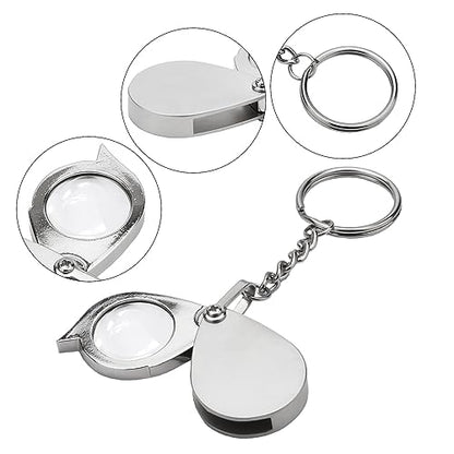 Rongon 10X Pocket Magnifying Glass Small Folding Keychain Magnifier - color: Silver-3pcs