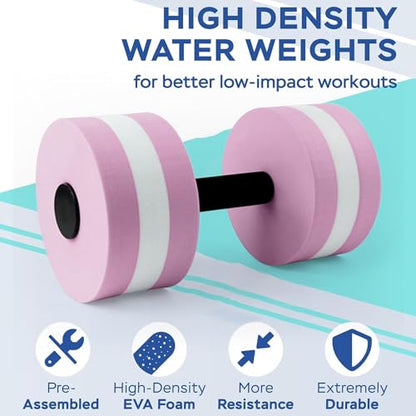 2Pc Water Dumbells Water Aerobic Exercise Foam Dumbbell Pool Resistance Aquatic Dumbbell EVA Yoga Barbell Exercise Fitness Equipment Exercises Equipment for Weight Loss - color: Pink