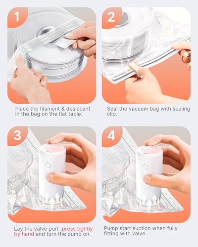 Filament Storage Bags with Auto Pump - Upgraded 20 Extra Large Filament Bags (14.9 * 13 inch) Plus 20 Desiccants and 5 Clips - Extra Large Filament Vacuum Bags Designed for 1KG Reusable Spool