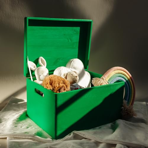 Creative Deco Large Green Wooden Box Storage with Hinged Lid - color: Green, size: XXL | Handles
