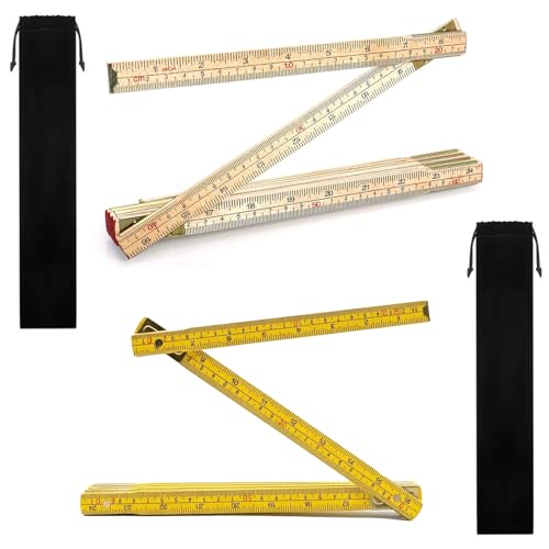Folding Wooden Ruler 2 Pack, 6.6 FT, Foldable Yard Stick with US and Metric - color: Natural Wood+Yellow