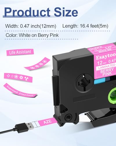 5 Pack Compatible with P-Touch TZe-MQP35 TZ-MQP35 White on Berry Pink 12mm 0.47'' Laminated Label Tape Replacement for Ptouch PT-H100 PT-D200 D210 D400 PT-P700 PT-1000 PT-2030 Label Maker - color: White on Betty Pink, size: 12mm