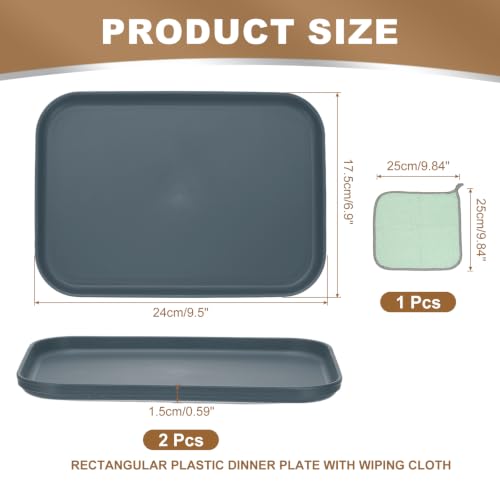 PATIKIL 9.5x6.9 Plastic Tray, 2 Pack Rectangular Plates Small Food Tray Wheat Plates Dishes Reusable Dessert Plate Trays with Cloth for Cake Fruits Salad Cupcake Steak Serving Dark Blue - color: Dark Blue, size: S(9.5"x6.9")