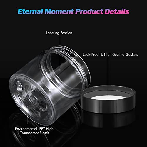 Eternal Moment 36 Pack 2 OZ Plastic Jars Clear Cosmetic Container with Lids - color: Black Lid, size: 2 Ounce