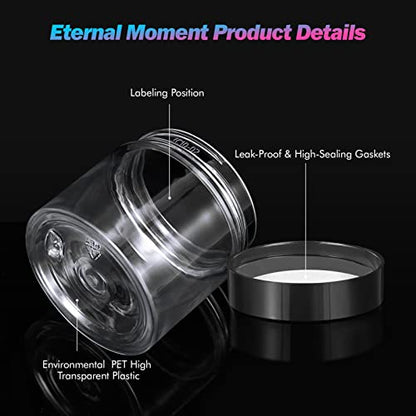 Eternal Moment 50 Pack 2 OZ Plastic Jars Clear Cosmetic Container with Lids - color: Black Lid, size: 2 Ounce