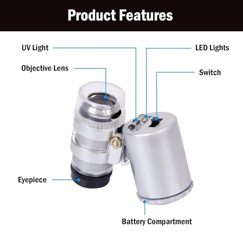 60X Mini Illuminated Microscope Pocket Magnifier Portable Jewelers Loupe - style: Pocket Magnifiers