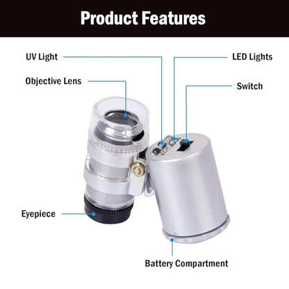 60X Mini Illuminated Microscope Pocket Magnifier Portable Jewelers Loupe - style: Pocket Magnifiers