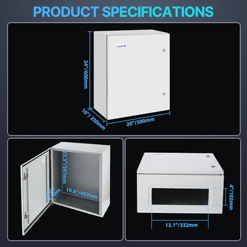 24x20x10 Inch NEMA Enclosure Metal Outdoor Electrical Box - size: 24"H × 20"W × 10"D