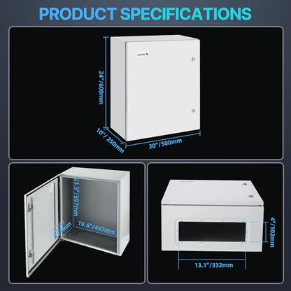 24x20x10 Inch NEMA Enclosure Metal Outdoor Electrical Box - size: 24"H × 20"W × 10"D