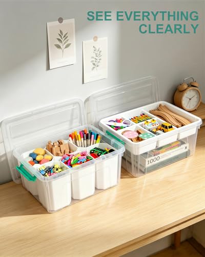 EOENVIVS 17 QT Craft Storage Box, Craft Organizers and Storage with Tray - color: Green