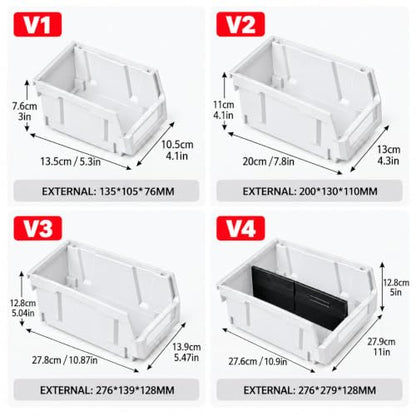 6 Pack Stackable Parts Bins, 5x4x3 in, Plastic Small Parts Organizer,White - color: White-6 Pack, size: 5"x4"x3"