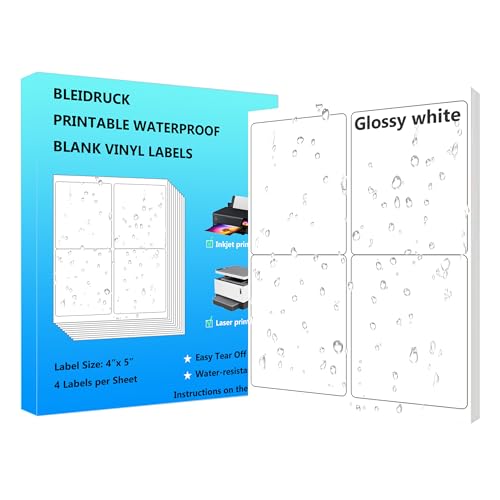 20 Sheets Glossy White 4" x 5" Waterproof Sticker Shipping Address Labels - size: 4 inches x 5 inches