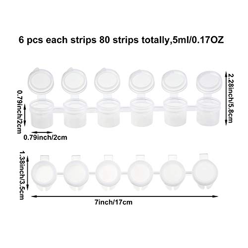 Zonon 80 Strips 480 Empty Paint Pots, Paint Container Strip Storage, 5 ml