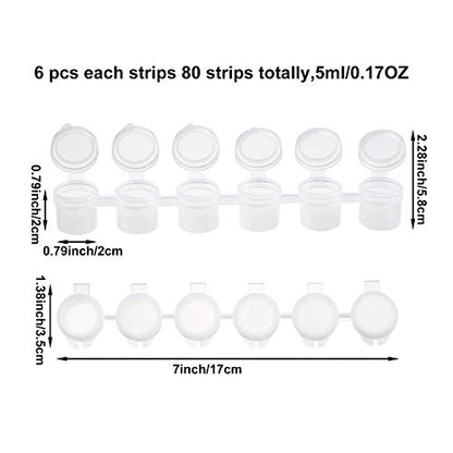 Zonon 80 Strips 480 Empty Paint Pots, Paint Container Strip Storage, 5 ml