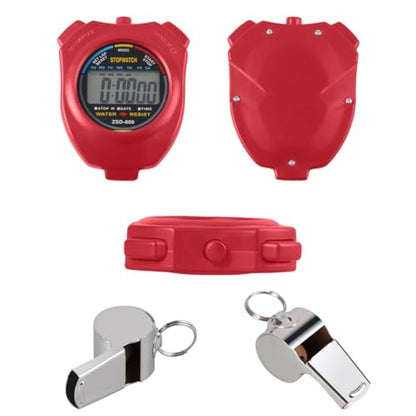 Vicloon Stopwatch Timer, Lap Split Digital Stopwatch with Stainless Steel Whistle, Large Display Digital Stopwatch Timer Suitable for Football, Basketball, Running, Swimming, Fitness and More (Red) - color: Red