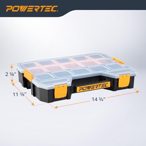 POWERTEC Stackable Tool Box Organizer with Removable Dividers - 17 Compartments, Interlocking, Portable Design, 2-Pack (72118-P2) - color: Stackable Tool Box Medium, size: 2 Packs - 17 Compartments
