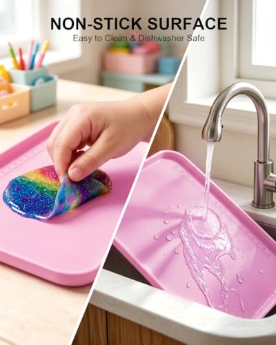 Silicone Mats for Crafts with 0.7" High Edges & Non-Slip，19" x 12" - color: Pink, size: 19"x12"