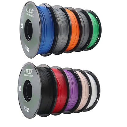 10 Pack PLA 3D Printer Filament Bundle, 1kg Spool (2.2lbs) - color: 10*1kg(black+porcelain White+gray (New)+red+bamboo Green+starry Blue+vibrant Orange+purple+skin Color+silver)