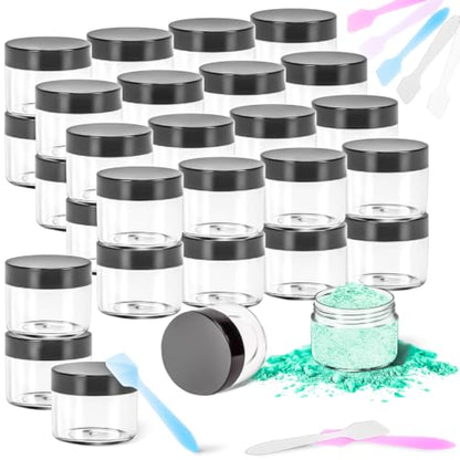 32 Pack 20g Clear Plastic Jars Containers, 20ml Travel Size Makeup Container Jars with Lids, Small Round Cosmetic Pot Jar for Cosmetic Cream Lip Balm Salve Sample Beauty Lotion,Black Lid - color: Black, size: 20g