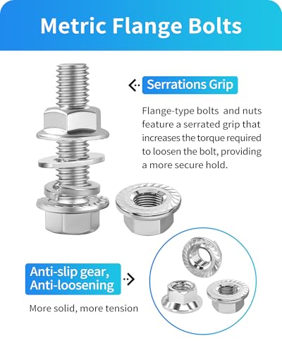 300Pcs Metric Flange Bolts Assortment, M6 M8 M10 Flange Hex Bolts and Nuts Washers Kit, 304 Stainless Steel Serrated Flange Nuts and Bolts, M6x1.0, M8x1.25, M10x1.5 (12mm to 30mm)(Silver) - color: Silver