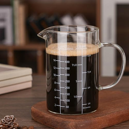 BCnmviku 500ML 2 CUP Glass Measuring Cup With Handle, High Borosilicate Glass Three Scales (OZ, Cup, ML/CC for Kitchen or Restaurant Easy To Read (Pack of 3) - size: large (Pack of 3)